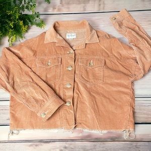 American Eagle Women’s Corduroy Oversized Short Boxy Button Down Shirt Size XS